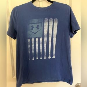 Boys L Underarmour Heat Gear baseball themed tee